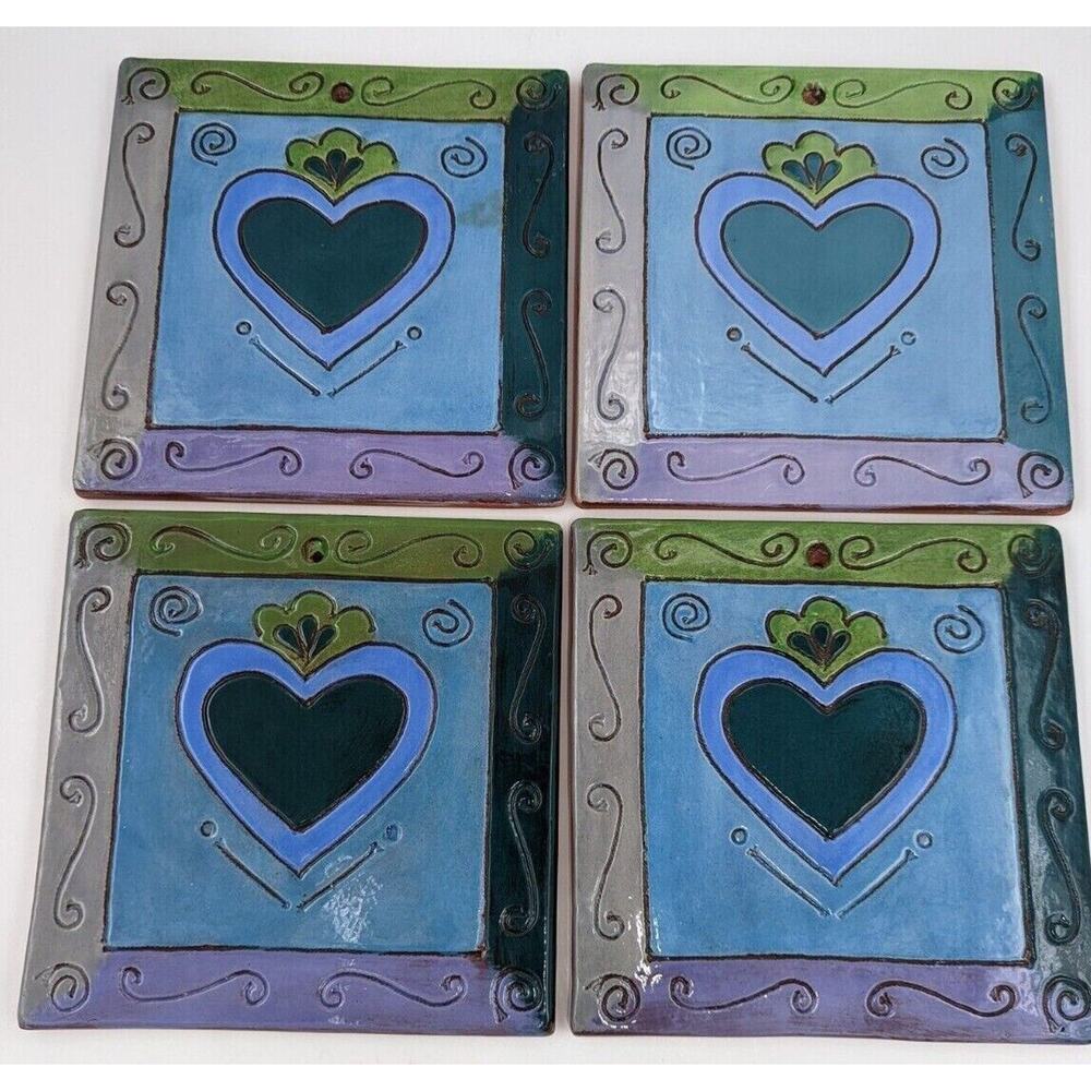 Set of 4 Art Tile, Trivet, Wall Plaque of Heart - Museum of Fine Arts Boston